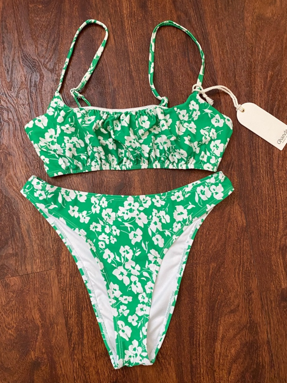 Green and white flowered bikini set!!